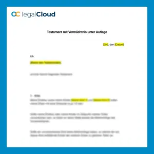 Testament mit Vermächtnis unter Auflage - Vorlage mit Erbregelung und Testamentsvollstreckung - Vorschau