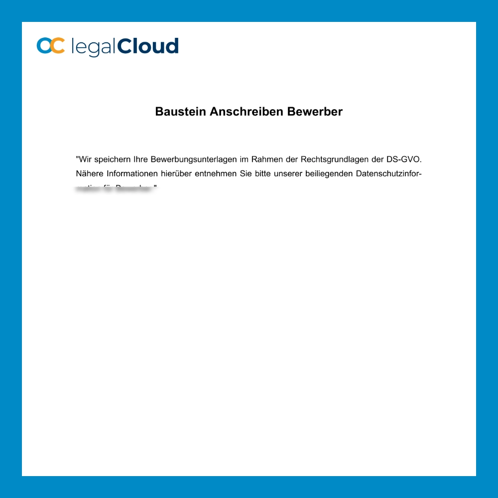 Textbaustein Bewerber - DSGVO-konforme Formulierung zur Datenspeicherung (D85) - Vorschau