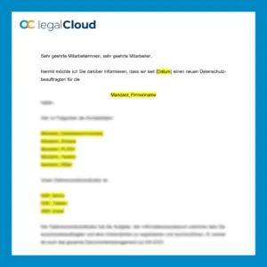 Textbaustein Information Mitarbeiter - Neuer Datenschutzbeauftragter im Unternehmen (D82) - Vorschau