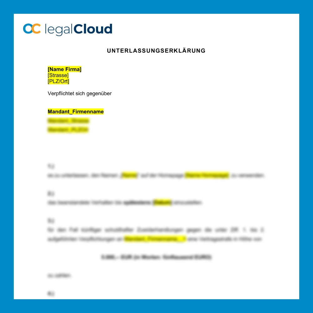 Unterlassungserklärung Namens-Persönlichkeitsrechtsverletzung - Vorschau