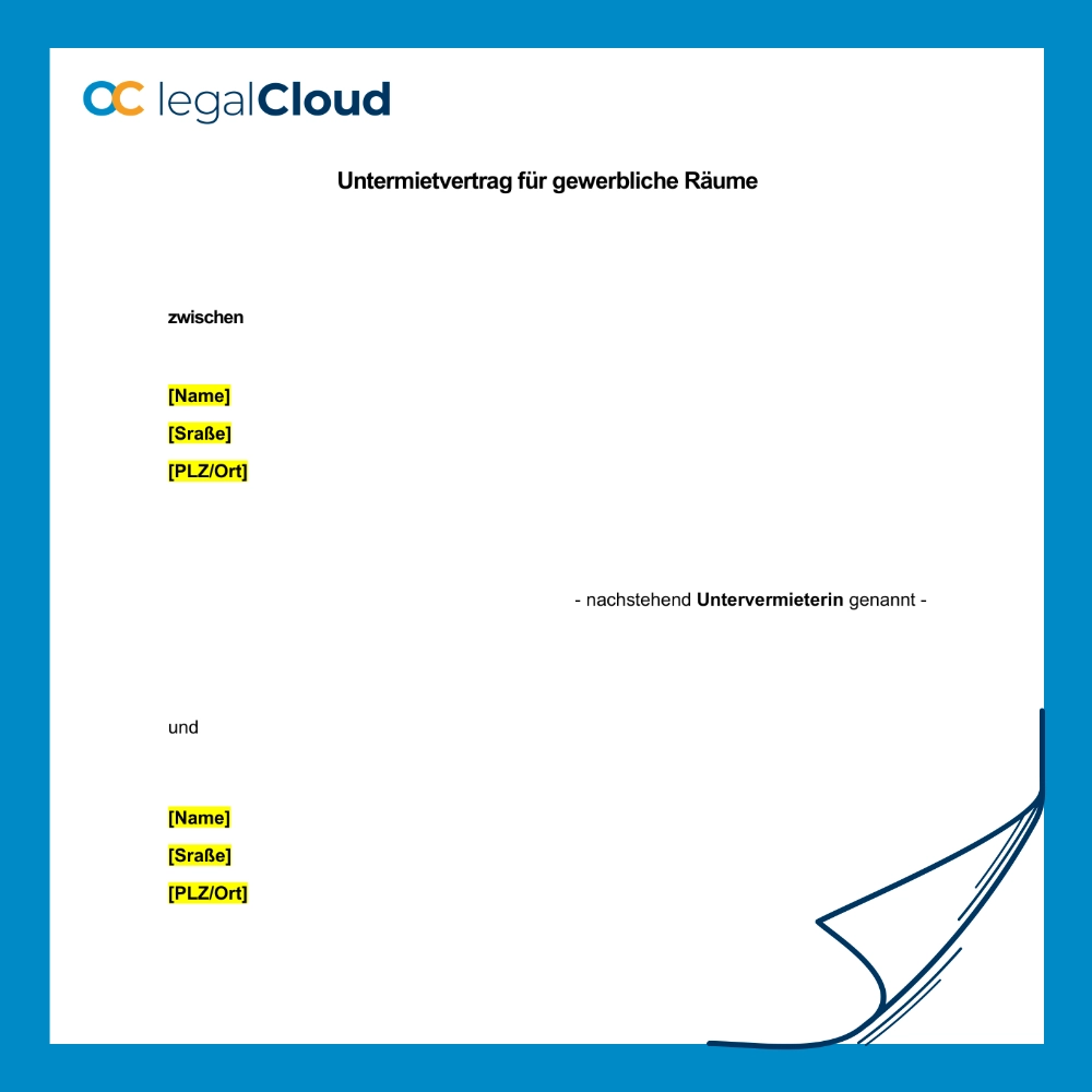 Untermietvertrag gewerbliche Räume - Muster für Büros und Ladenflächen nach BGB - Vorschau