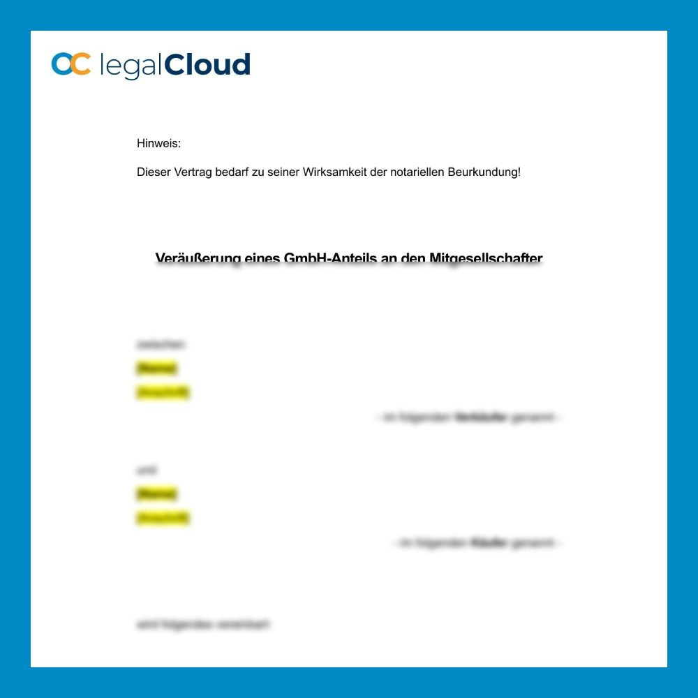 Veräußerung GmbH-Anteil an Mitgesellschafter - rechtssichere Vorlage für Abtretung - Vorschau