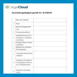 Verarbeitungstätigkeit nach Art. 30 DSGVO - Vorlage zur Dokumentation datenschutzrelevanter Prozesse (D83) - Vorschau
