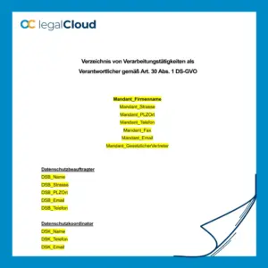Verarbeitungsverzeichnis DSGVO - Vorlage gemäß Art. 30 Abs. 1 (D27) - Vorschau