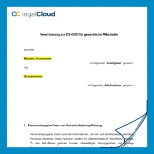 Vereinbarung DSGVO für gewerbliche Mitarbeiter rechtssicher Muster (D46) - Vorschau