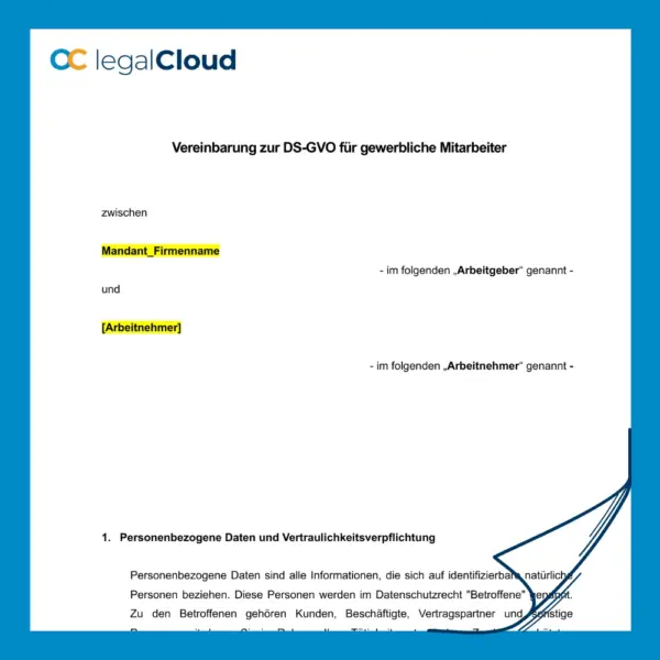 Vereinbarung DSGVO für gewerbliche Mitarbeiter rechtssicher Muster (D46) - Vorschau