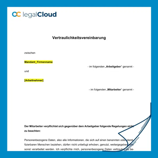 Vereinbarung Vertraulichkeitsverpflichtung Mitarbeiter Muster mit Merkblatt (D70) - Vorschau