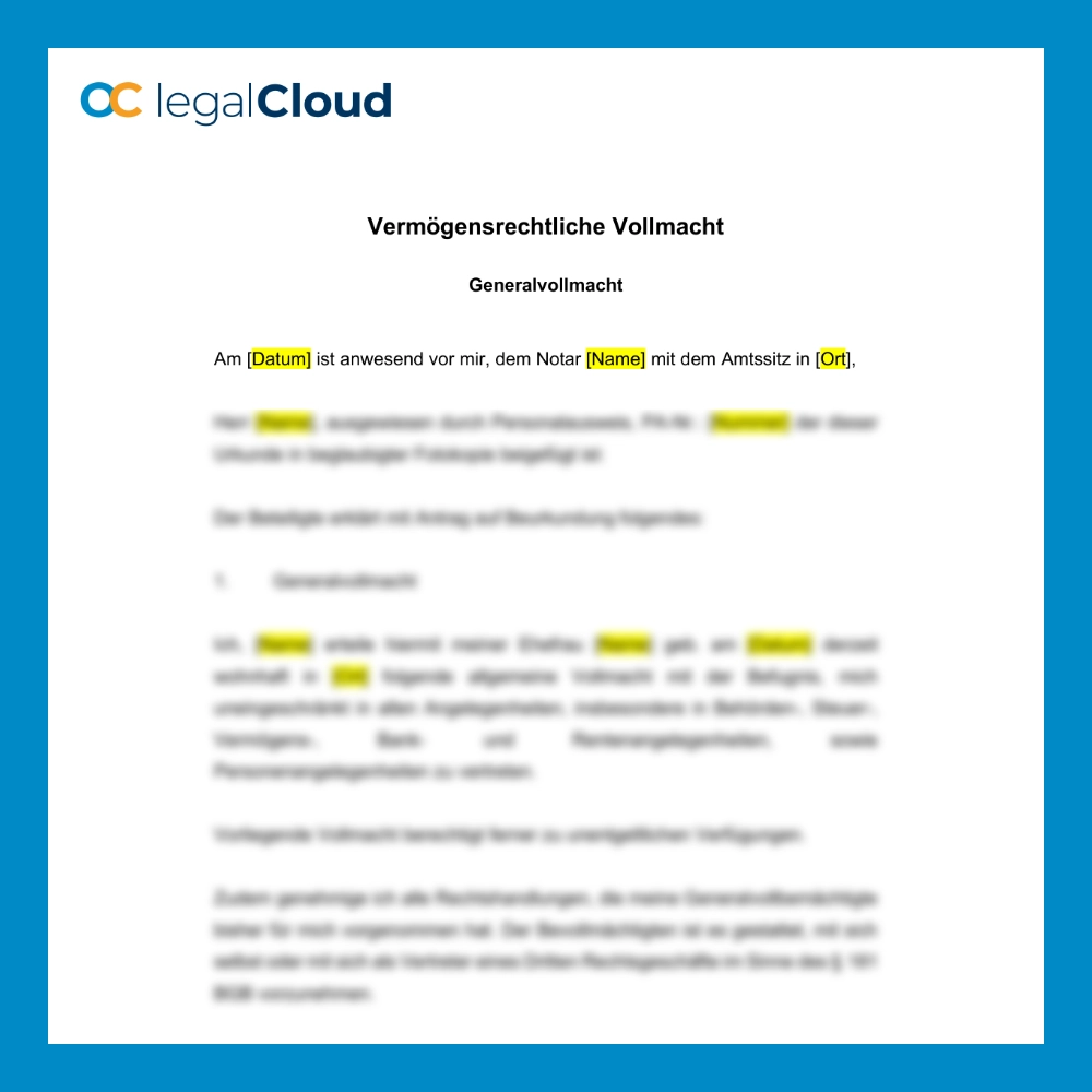 Vermögensrechtliche Generalvollmacht - Vorlage für umfassende Vertretung - Vorschau