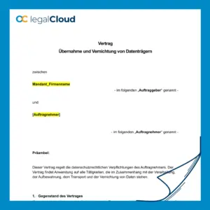Vertrag Übernahme und Vernichtung von Datenträgern rechtssicher Muster (D115) - Vorschau