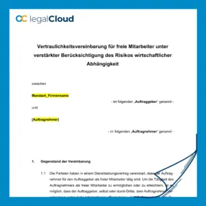 Vertraulichkeitsvereinbarung freie Mitarbeiter Risiko wirtschaftliche Abhängigkeit (D89) - Vorschau
