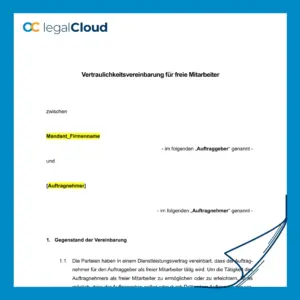 Vertraulichkeitsvereinbarung für freie Mitarbeiter Muster rechtssicher (D88) - Vorschau