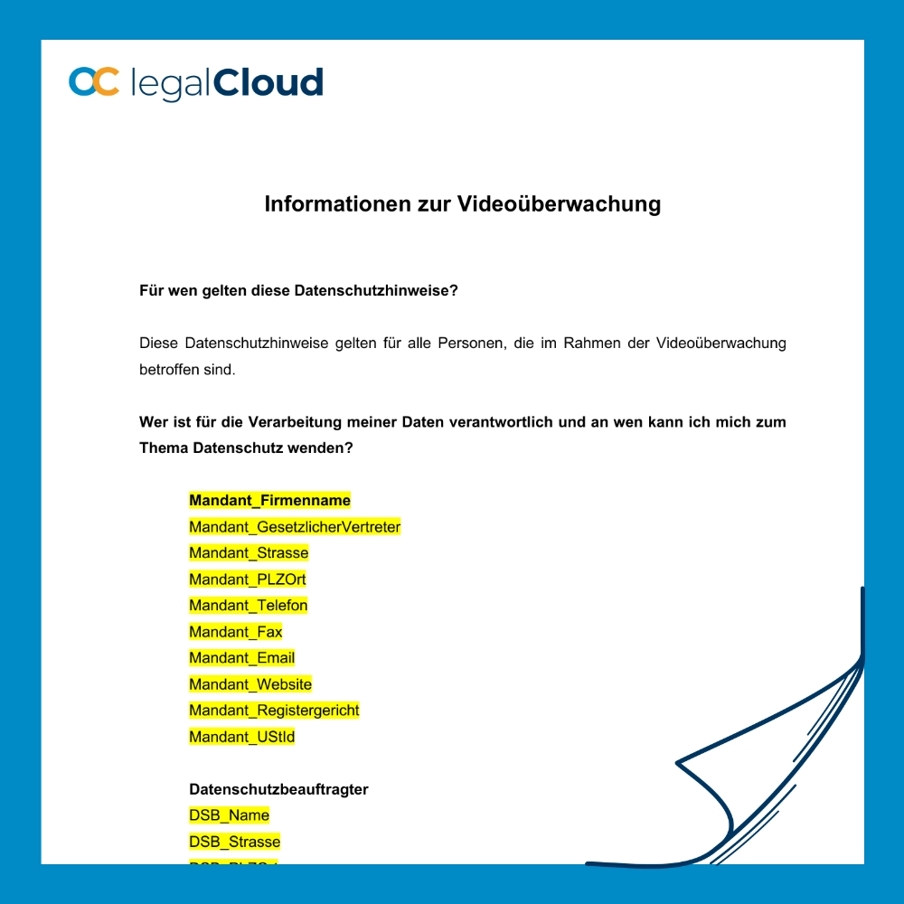 Videoüberwachung Datenschutz - Informationspflichten nach DSGVO (D37) - Vorschau