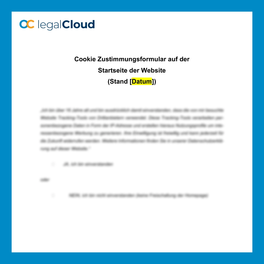 Zustimmungsformular Cookies - Vorlage zur DSGVO-konformen Einwilligung (D84) - Vorschau